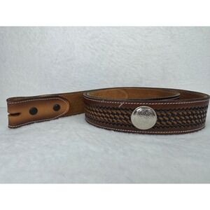 Dixie Leather Mens 36 Brown Basketweave Western Concho Belt Made in USA FL5499